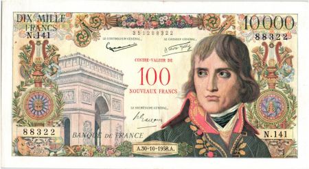 France 100 NF sur 10000 Francs - Bonaparte - 1958 N.141