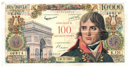 France 100 NF sur 10000 Francs Bonaparte - 30-10-1958 Série K.151 - TTB