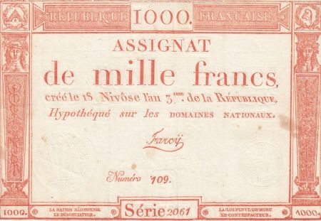 France 1000 francs - 18 Nivose An III (7.1.1795) - Sign. Farcy
