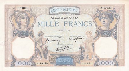 France 1000 Francs - Cérès et Mercure - 20-06-1940 - Série A.10129 - F.38.49