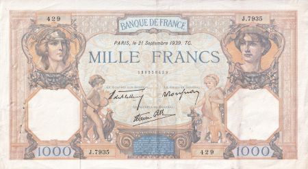 France 1000 Francs - Cérès et Mercure - 21-09-1939 - Série J.7935 - F.38.37