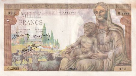 France 1000 Francs - Déesse Déméter - 07-01-1943 - Série G.2988 - F.40.15