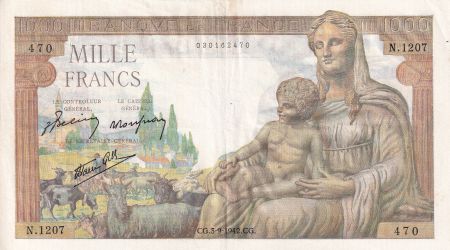 France 1000 Francs - Déesse Déméter - 1942 - Série N.1207 - SUP - F.40.06
