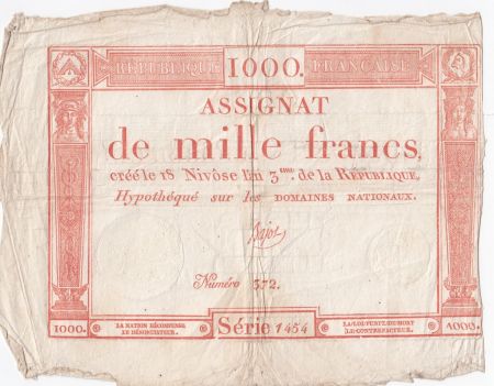 France 1000 Francs 18 Nivose An III - 7.1.1795 - Sign. Bajot