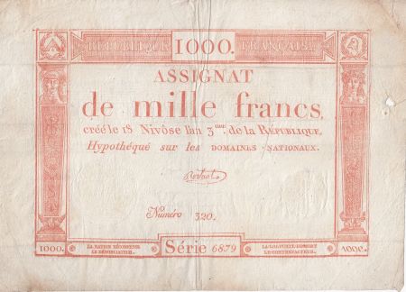 France 1000 Francs 18 Nivose An III - 7.1.1795 - Sign. Bertaut - PTTB
