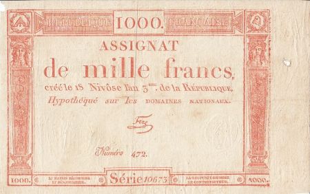 France 1000 Francs 18 Nivose An III - 7.1.1795 - Sign. Fere