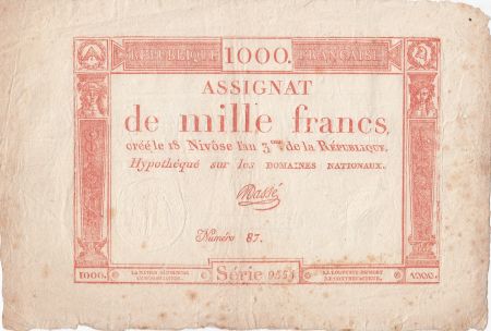 France 1000 Francs 18 Nivose An III - 7.1.1795 - Sign. Massé - TTB