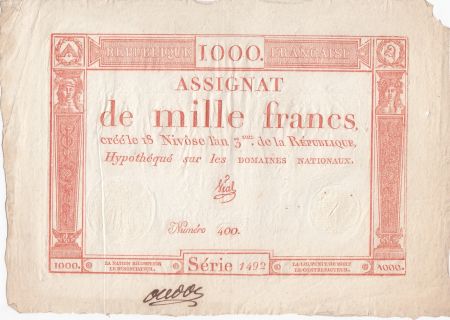 France 1000 Francs 18 Nivose An III - 7.1.1795 - Sign. Vial - TTB