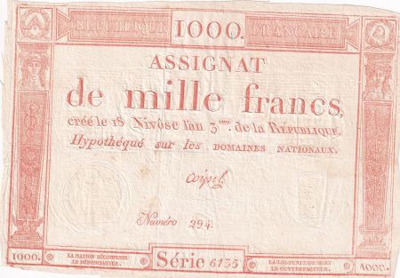 France 1000 Francs 18 Nivose An III (7.1.1795) - Sign. Coipel