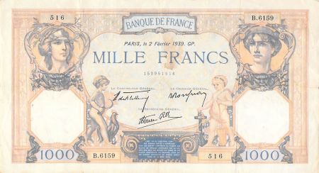 France 1000 Francs Cérès et Mercure - 02-02-1939 Série B.6159 - TTB