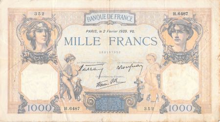 France 1000 Francs Cérès et Mercure - 02-02-1939 Série H.6487 - PTTB