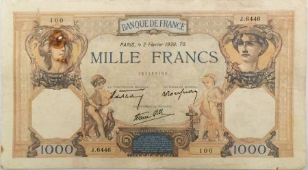 France 1000 Francs Cérès et Mercure - 02-02-1939 Série J.6446 - TTB