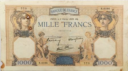 France 1000 Francs Cérès et Mercure - 02-02-1939 Série N.6184 - TB