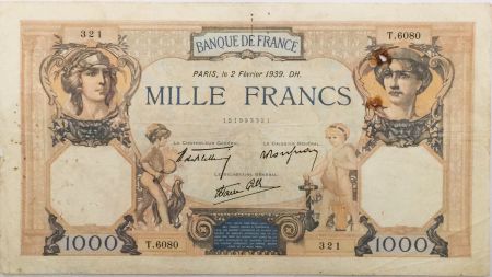 France 1000 Francs Cérès et Mercure - 02-02-1939 Série T.6080 - PTTB
