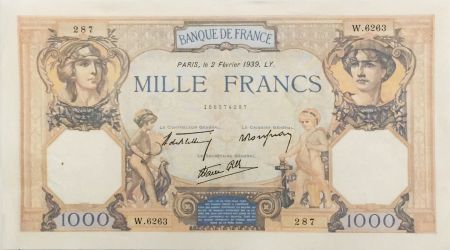 France 1000 Francs Cérès et Mercure - 02-02-1939 Série W.6263 - SUP