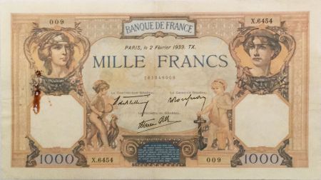 France 1000 Francs Cérès et Mercure - 02-02-1939 Série X.6454 - TTB