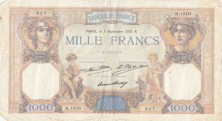 France 1000 Francs Cérès et Mercure - 03-09-1931 - Série H.1510