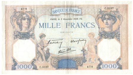 France 1000 Francs Cérès et Mercure - 03-11-1938 Série C.5127 - TTB