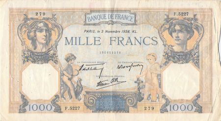 France 1000 Francs Cérès et Mercure - 03-11-1938 Série F.5227 - TB+
