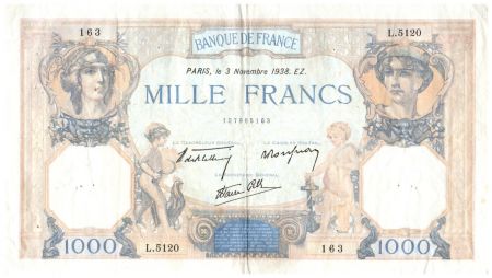 France 1000 Francs Cérès et Mercure - 03-11-1938 Série L.5120 - TTB