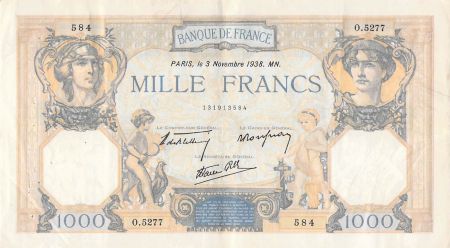 France 1000 Francs Cérès et Mercure - 03-11-1938 Série O.5277 - TTB
