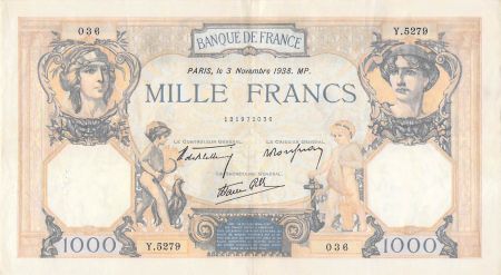 France 1000 Francs Cérès et Mercure - 03-11-1938 Série Y.5279 - TTB