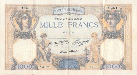 France 1000 Francs Cérès et Mercure - 09-03-1933 Série Y.2371 - TB+