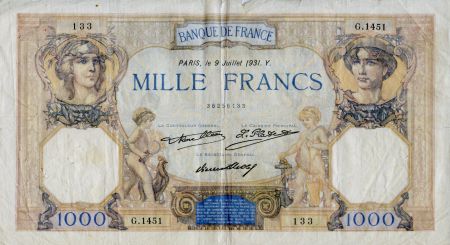 France 1000 Francs Cérès et Mercure - 09-07-1931 Série G.1451 - TB