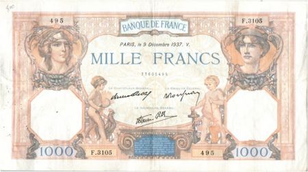 France 1000 Francs Cérès et Mercure - 09-12-1937 Série F.3105