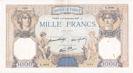 France 1000 Francs Cérès et Mercure - 09/12/1937 Série X3095