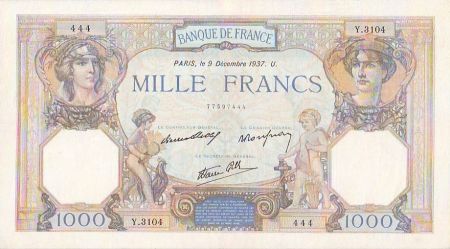 France 1000 Francs Cérès et Mercure - 09/12/1937 Série Y3104
