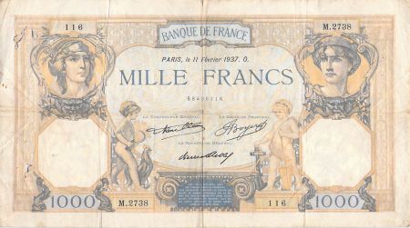 France 1000 Francs Cérès et Mercure - 11-02-1937 Série M.2738 - TB