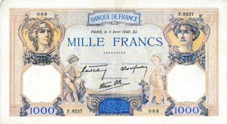 France 1000 Francs Cérès et Mercure - 11/04/1940 Série F.9237 - TTB