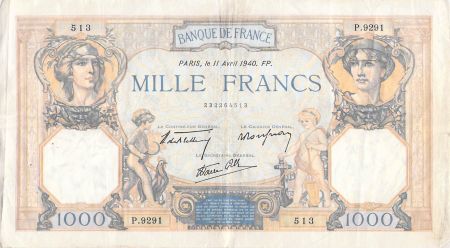France 1000 Francs Cérès et Mercure - 11-04-1940 Série P.9291 - TB+