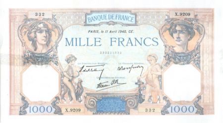 France 1000 Francs Cérès et Mercure - 11-04-1940 Série X.9209