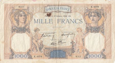 France 1000 Francs Cérès et Mercure - 13-10-1938 - Série K.4076