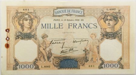 France 1000 Francs Cérès et Mercure - 13-10-1938 Série L.4082 - TTB