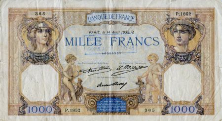 France 1000 Francs Cérès et Mercure - 14-04-1932 Série P.1852 - TB