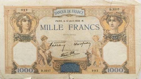 France 1000 Francs Cérès et Mercure - 14-04-1938 Série D.3217 - B+