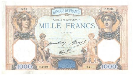 France 1000 Francs Cérès et Mercure - 15-07-1937 Série C.2994 - TTB