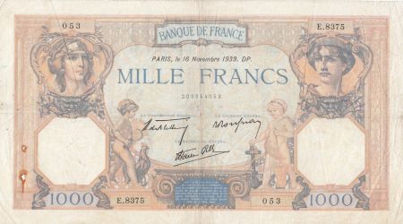 France 1000 Francs Cérès et Mercure - 16-11-1939 - Série E.8375
