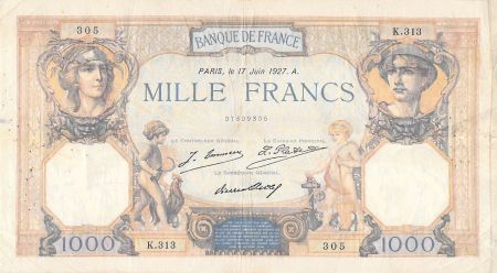 France 1000 Francs Cérès et Mercure - 17-06-1927 Série K.313 - TB+