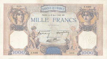 France 1000 Francs Cérès et Mercure - 18-04-1940 Série Z.9482 - TTB