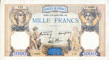 France 1000 Francs Cérès et Mercure - 18/07/1940 Série C.10250 - TTB