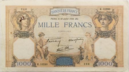 France 1000 Francs Cérès et Mercure - 18-07-1940 Série K.10280 - TTB