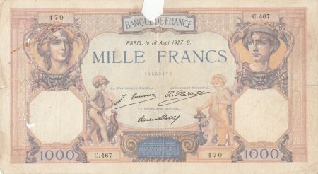 France 1000 Francs Cérès et Mercure - 18-08-1927 Série C.467 - B+