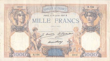 France 1000 Francs Cérès et Mercure - 19-07-1928 Série R.734 - TB