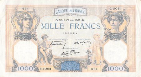 France 1000 Francs Cérès et Mercure - 20-06-1940 Série C.10031 - PTTB