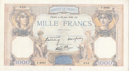 France 1000 Francs Cérès et Mercure - 20-06-1940 Série F.9992 - TTB