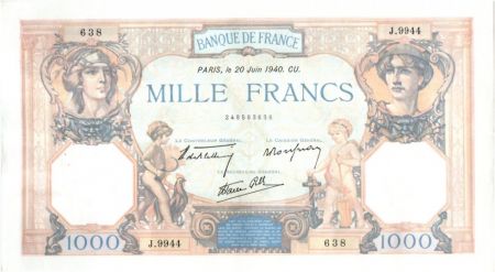 France 1000 Francs Cérès et Mercure - 20-06-1940 Série J.9944